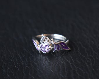 Honkai Star Rail Castorice Ring – Anime Character Silver Jewelry, RPG Game Collectible, Gothic Floral Design, Purple Crystal, Gift for Fans