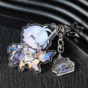 Llavero acrílico Honkai Star Rail Phainon - Dije de luna y estrella azul y blanca con cadena de metal, regalo de personaje de anime para fanáticos.