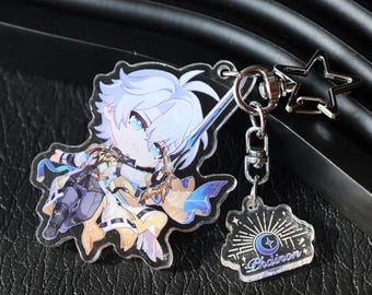 Honkai Star Rail Phainon Acrylic Keychain - Blue White Star Moon Charm with Metal Chain, Anime Character Gift for Fan Accessory