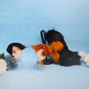 Faux Fur Dog Ears and Tail Set: Black & Yellow Cosplay Costume