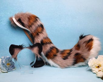 Conjunto de orejas y cola de leopardo de piel sintética: disfraz de cosplay