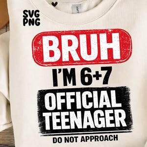 13-årsdagströja rolig meme PNG SVG, officiell tonåring 6+7 = 13, tonårsfödelsedagsdesign, 13-årspresent, Cricut-klippfil, sublimering
