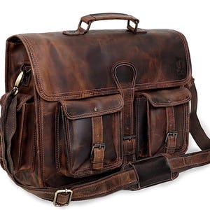Handmade Full-Grain Leather Messenger Bag, 18&quot; Laptop Briefcase
