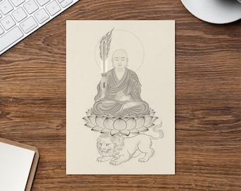 Monju-wenskaart (Manjushri) - serie Boeddha's en bodhisattva's - zenboeddhistische bodhisattva van transcendente wijsheid