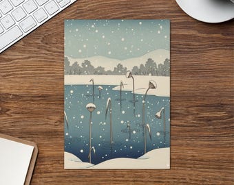 Estanque con tallos de loto - Escenas invernales japonesas 10 - Tarjeta de felicitación navideña