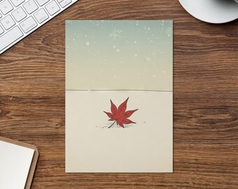 Hoja de arce roja - Escenas invernales japonesas 11 - Tarjeta de felicitación navideña
