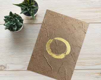 Enso Gold - Zen Buddhist Inspired Greetings Card - Japanese Caligraphy Circle