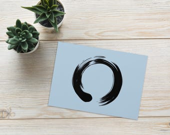Enso Azul - Tarjeta de felicitación de inspiración budista zen - Círculo de caligrafía japonesa