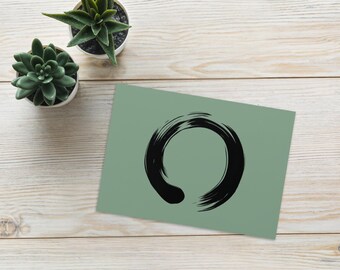 Enso Green - Zen Buddhist Inspired Greetings Card - Japanese Calligraphy Circle
