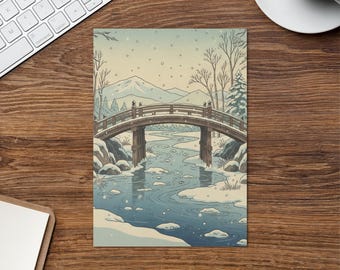 Puente sobre el arroyo - Escenas invernales japonesas 15 - Tarjeta de felicitación navideña