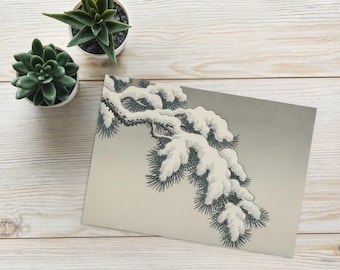 Tarjeta de felicitación con una rama de pino en la nieve - Escenas invernales 5