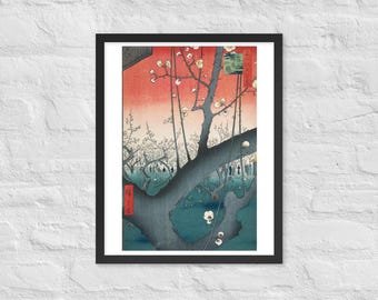 Póster enmarcado Jardín de ciruelos en Kameido - Utagawa Hiroshige