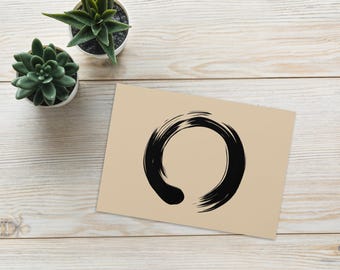 Enso Beige - Zen Buddhist Inspired Greetings Card - Japanese Calligraphy Circle