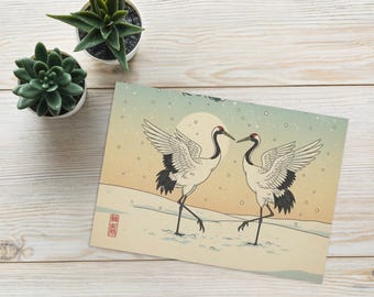 Tarjeta de felicitación "Grullas en la nieve" - Escenas invernales 6