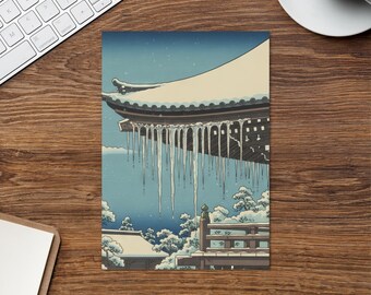 Carámbanos en la víspera del templo - Escenas invernales japonesas 14 - Tarjeta de felicitación navideña