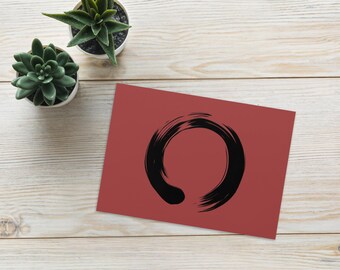 Enso Red - Zen Buddhist Inspired Greetings Card - Japanese Calligraphy Circle