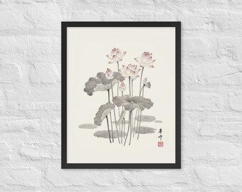 Loto - Impresión enmarcada inspirada en el budismo zen japonés