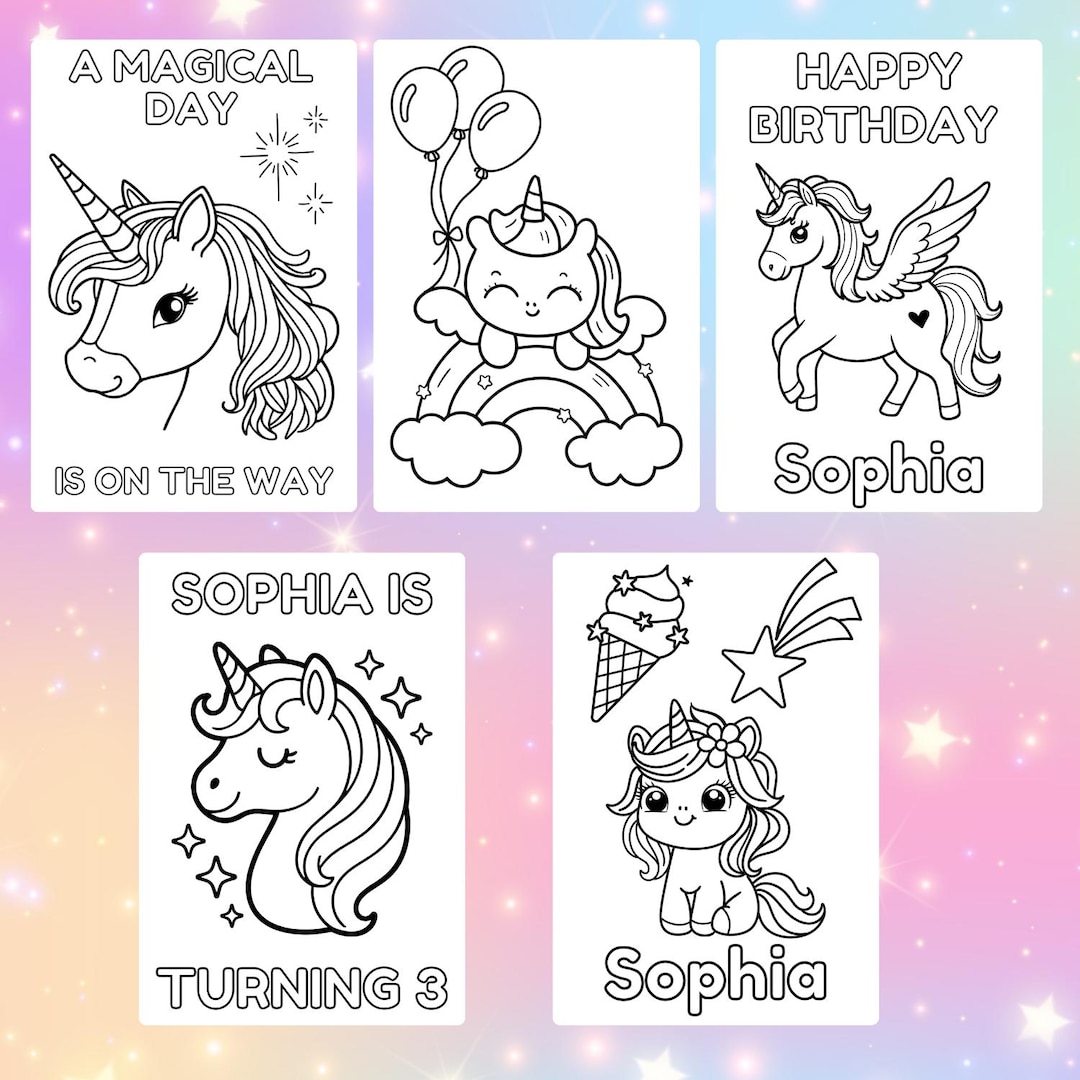Unicorn Birthday Coloring Pages | Birthday Party Coloring Sheets ...