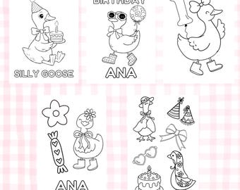 One Silly Goose Birthday Coloring Pages | Silly Goose Birthday Party Coloring Sheets | Custom Coloring Page | Digital