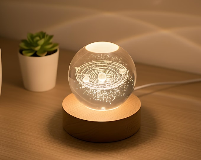 3D Solar System Crystal Ball Night Light: Astronomy Space Decor