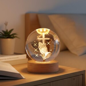 Christian Crystal Lamp | Cross Prayer Night Light | Religious Gift