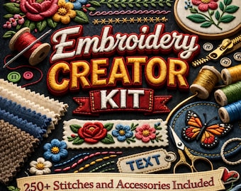 Embroidery Procreate Brushes 250 Stitch Patterns with Fabric Styles and Floral Sewing Texture Bundle