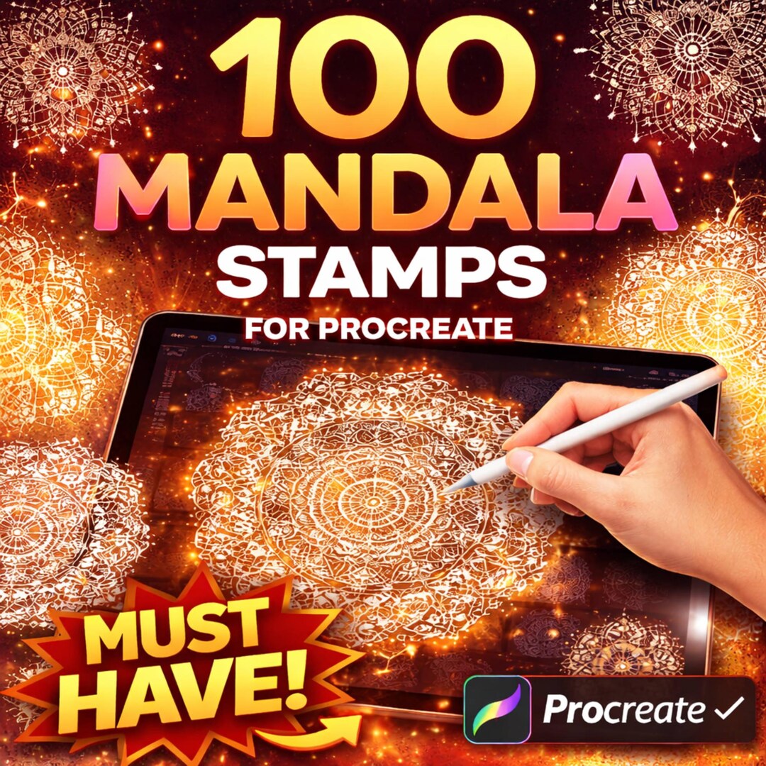 100 Procreate Mandala Stamp Brushes Symmetrical Geometric Designs for ...