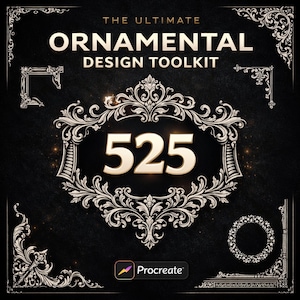 525 Vintage Ornamental Procreate Brushes, Frames, Borders, Wedding Logo Design Toolkit (Digital Product)
