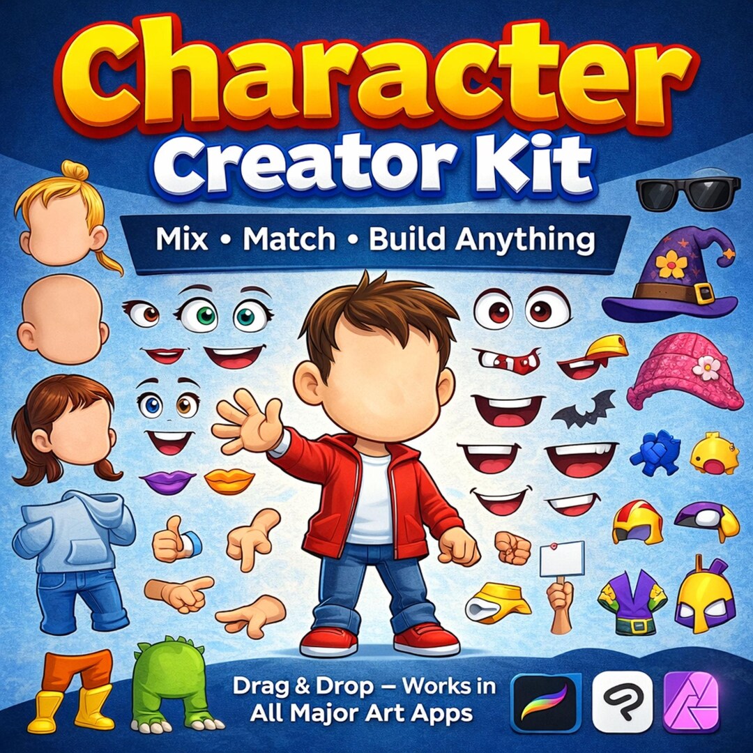 Character Creator Kit, 623 Elements Faces Bodies Eyes Hands Drag and ...