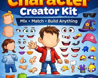 Character Creator Kit, 623 Elements Faces Bodies Eyes Hands Drag and Drop Builder.
