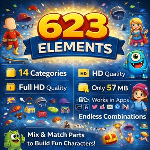 Character Creator Kit, 623 Elements Faces Bodies Eyes Hands Drag and Drop Builder. image 7