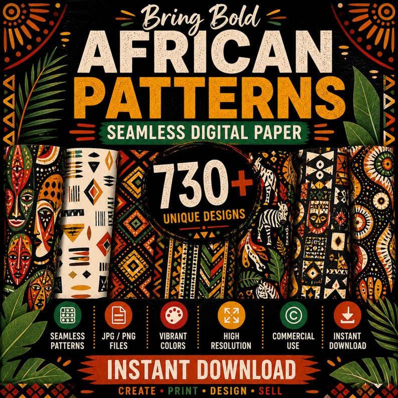 730+ African Tribal Patterns Bundle | Boho Ethnic Seamless Digital ...