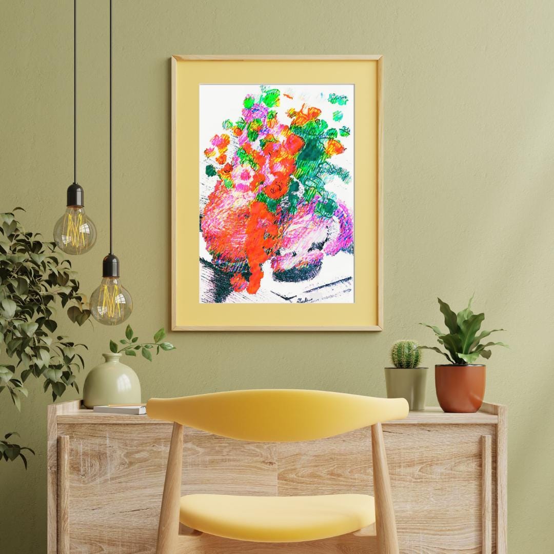 Vibrant Floral Art Poster, Colorful Wall Decor, Modern Home Decoration ...