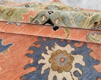 Pastel Pink Oushak Hand knotted Rug 2x8,5x8,8x10,9x12,10x14 Contemporary area Rug,Decor runner Rug, Multicolor Oushak Rug,Living Room Oushak