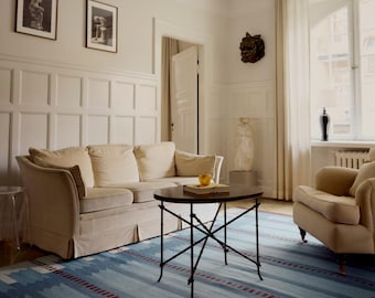 Handwoven Blue Geometric Kilim Rug | Premium New Zealand Wool Flatweave | Boho Decor for Living Room & Bedroom | St John's Rugs