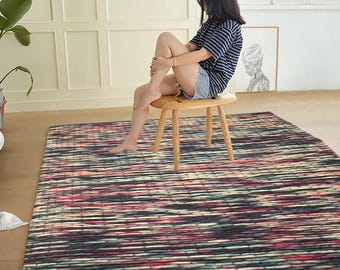 Handwoven Chunky Multi Color Wool Rug - custom size Modern Area rug