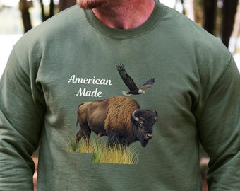 Unisex Buffalo Sweatshirt, Bison Sweatshirt, Buffalo Fan Gift, Buffalo Men Crewneck, American Buffalo Sweater, Bull Hoodie, Gift For Him