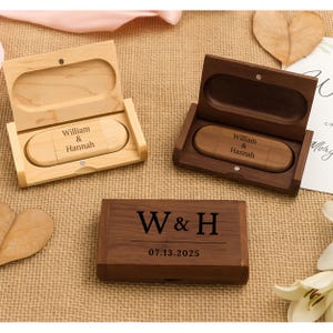 Personalized Wooden USB C Flash Drive with Box: Engraved Wedding Keepsake