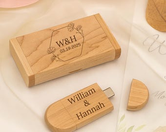 Graviertes hölzernes Dual USB C & A-Stick mit Box: Personalisiertes Jubiläumsgeschenk