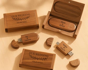 Engraved Wooden USB 3.0 High Speed Jump Drive with Box: Personalized Wedding Anniversary Gift