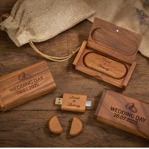 Engraved Wooden Dual USB C&A  Flash Drive with Box: Personalized Wedding Photographer Gift