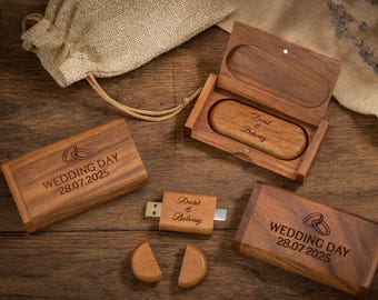 Personalisiertes Dual USB C & A Holzstick mit Box: Personalisiertes Geschenk für Hochzeitsfotografen