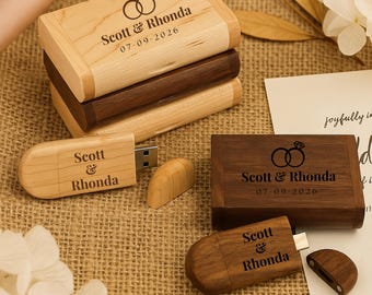 Personalisiertes Dual USB C & A Holzstick mit Box: Personalisiertes Geschenk für Hochzeitsfotografen