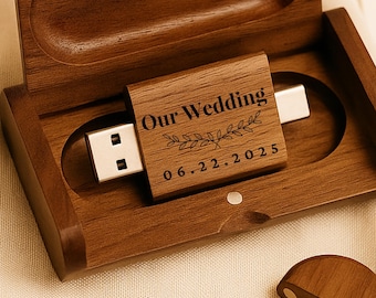 Engraved Wooden Dual USB C&A  Flash Drive with Box: Personalized Wedding Photographer Gift