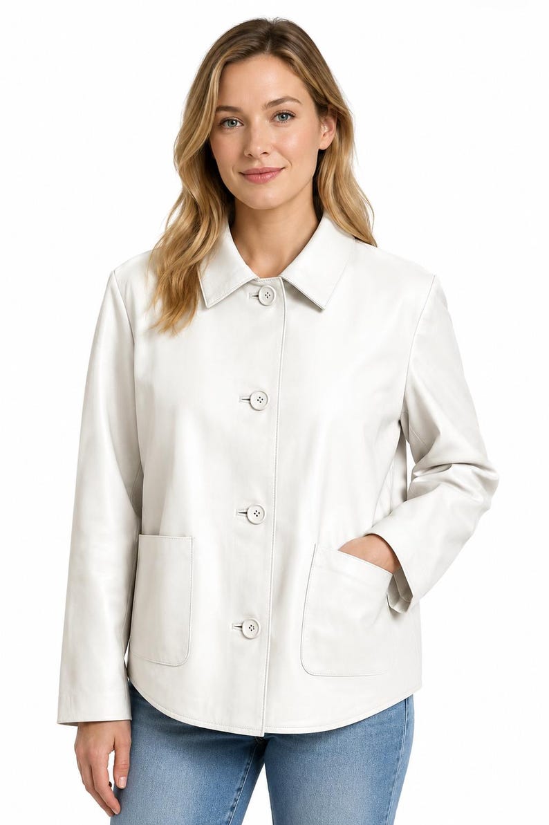 Women's Soft Sheep Leather Jacket: Minimalist Loose Fit Button-Up Coat image 1