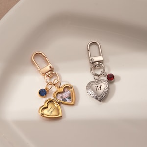 Personalized Heart Locket Keychain with Photo & Birthstone, Custom Memory Keepsake,  Engraved Photo Keychain, Mother's Day Gift