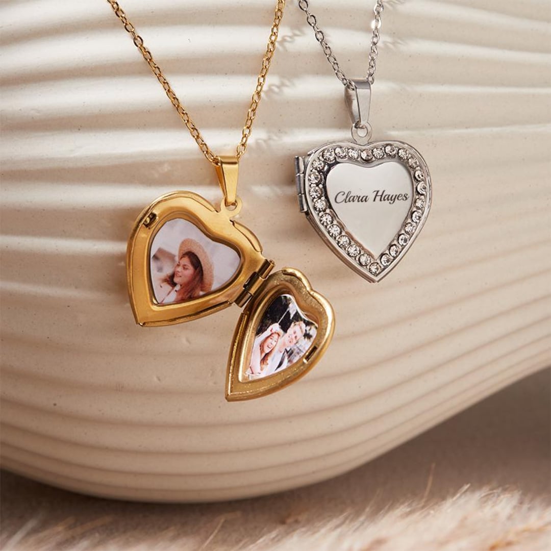 Heart Photo Locket Necklace, Custom Picture Pendant Jewelry, Keepsake ...