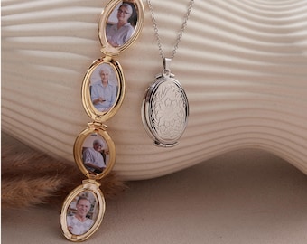 Gepersonaliseerde meerfoto medaillonketting, familiefoto medaillon, fotohanger, aangepaste gegraveerde fotoketting, geheugencadeau voor moeder, oma