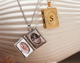 Custom Book Photo Locket Necklace, Personalised Picture Locket Jewelry, Gift for Mother, Book Lover Gift