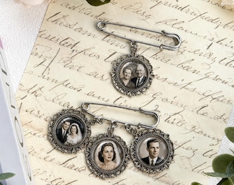 Custom Photo Bouquet Charm Brooch, Family Photo Keepsake, Groom Memorial Pin, Wedding Memorial Gifts